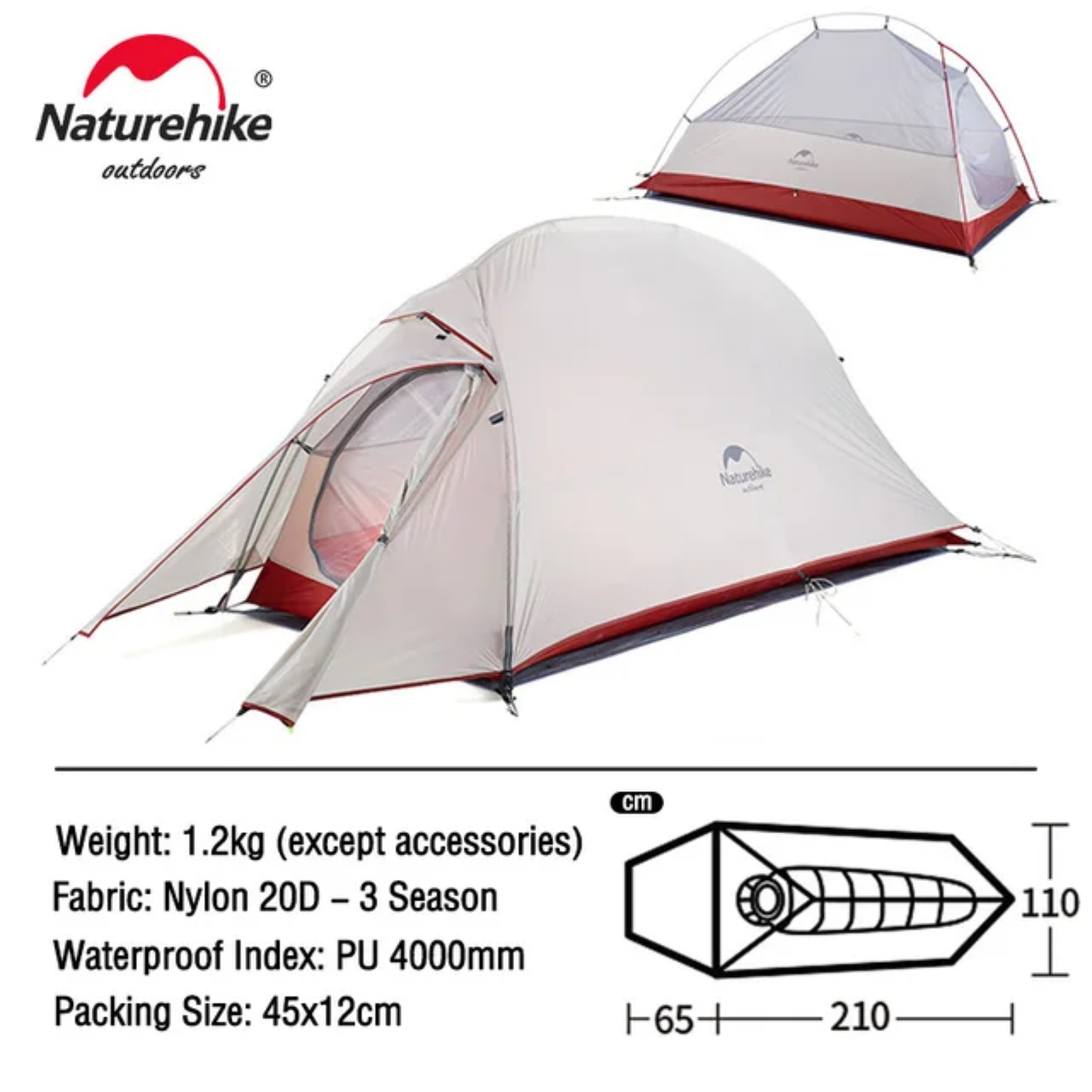Изображение Палатка Naturehike CU1 20D серая