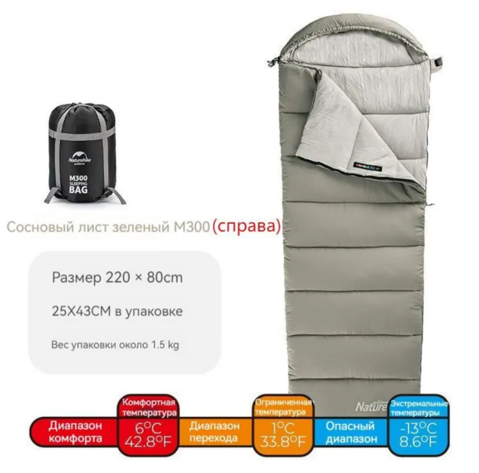 Изображение [0 -3 °C] Спальный мешок Naturehike с капюшоном M300-M400 / U150-250-U350-U250S-U350S