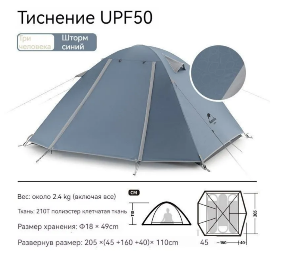 Изображение Палатка Naturehike P-series 3 и 4 местная (синяя и зеленая)